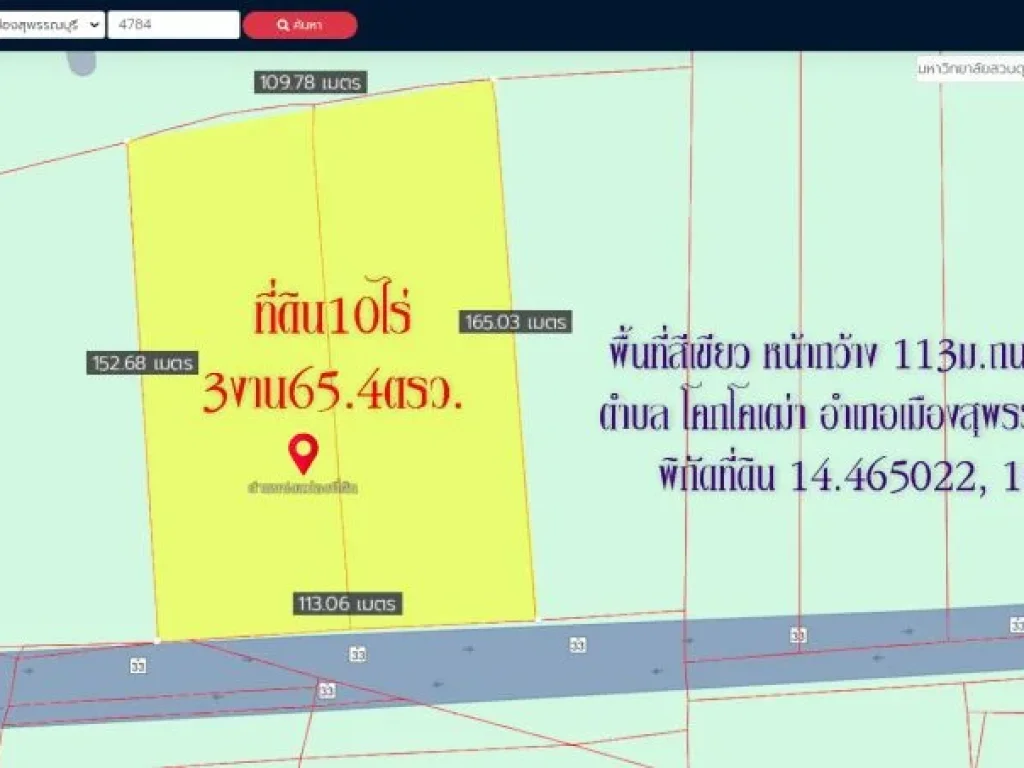 ขายที่ดิน 10ไร่3งาน65 ตารางวา พื้นที่สีเขียว หน้ากว้าง 113ม