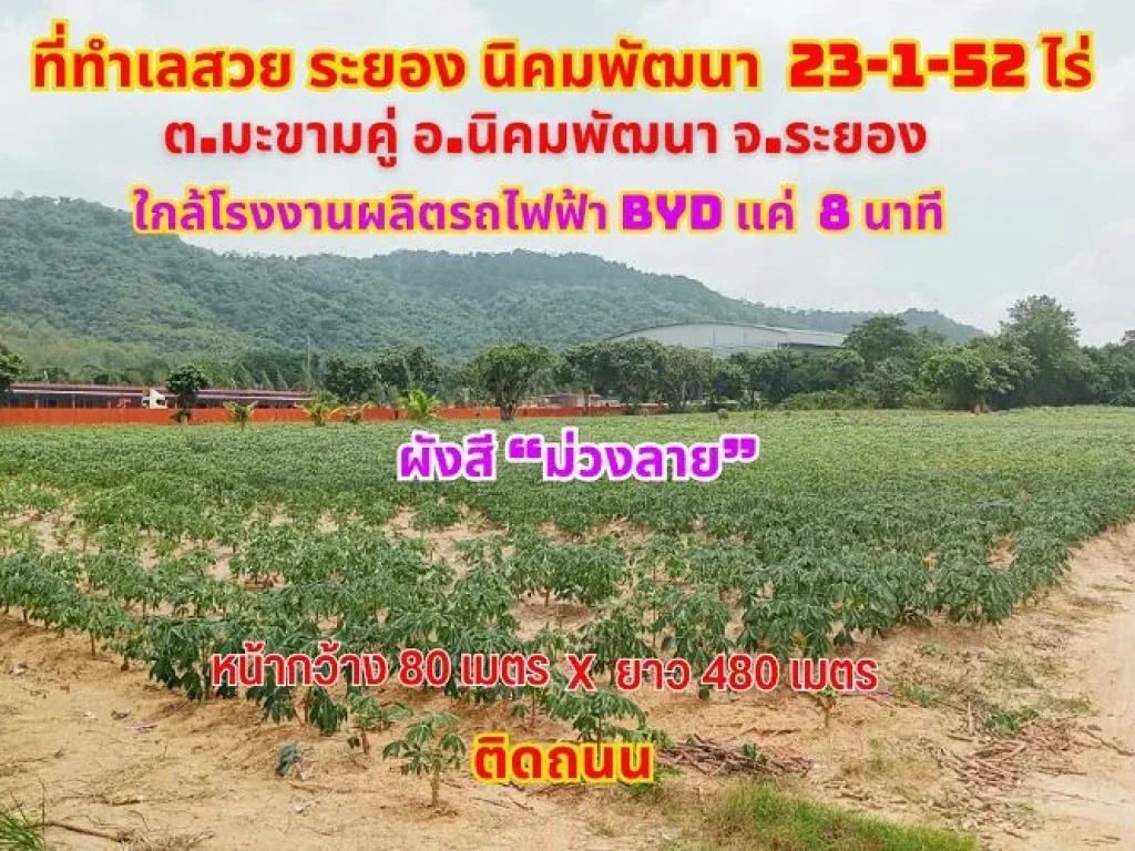 ขายที่ดินระยอง นิคมพัฒนา 23-1-52ไร่ ใกล้ทางหลวงสาย 36