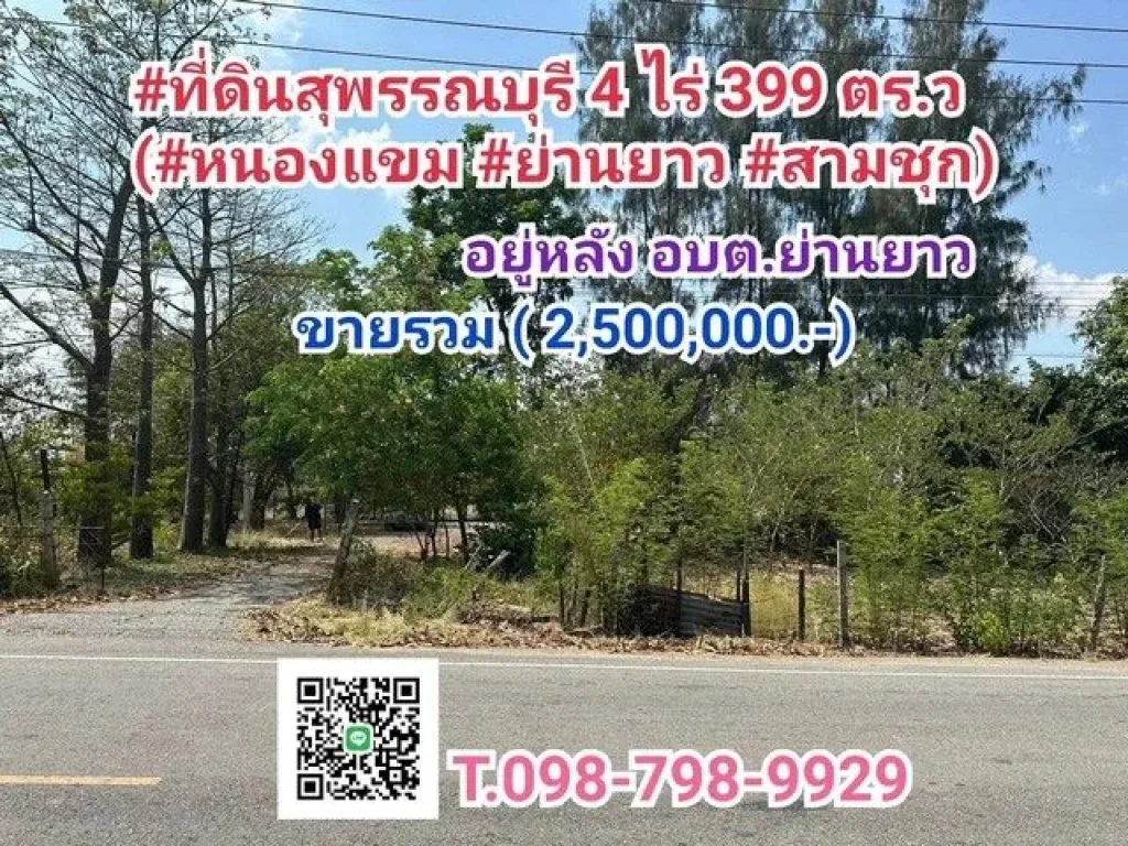 ที่ดินสุพรรณบุรี 4 ไร่ 399 ตรว หนองแขม ย่านยาว สามชุก