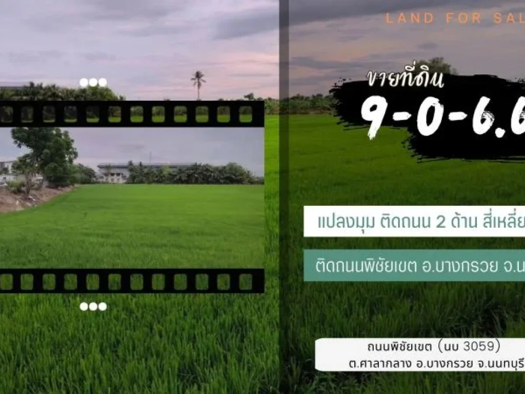 ขายที่ดินติดถนน อบางกรวย จนนทบุรี แปลงมุม ติดถนน 2 ด้าน