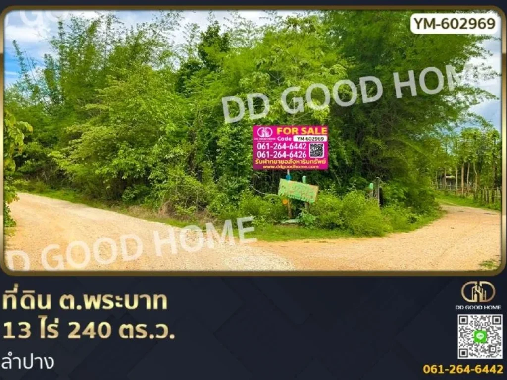 ที่ดิน ตพระบาท 13 ไร่ 240 ตรว ลำปาง อยูใกล้แหล่งชุมชน