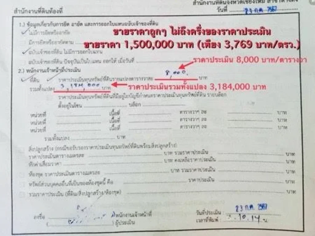 ขายที่ดินถูกกว่าราคาประเมิน 398 ตรวหมู่บ้านนภาธานี หางดง