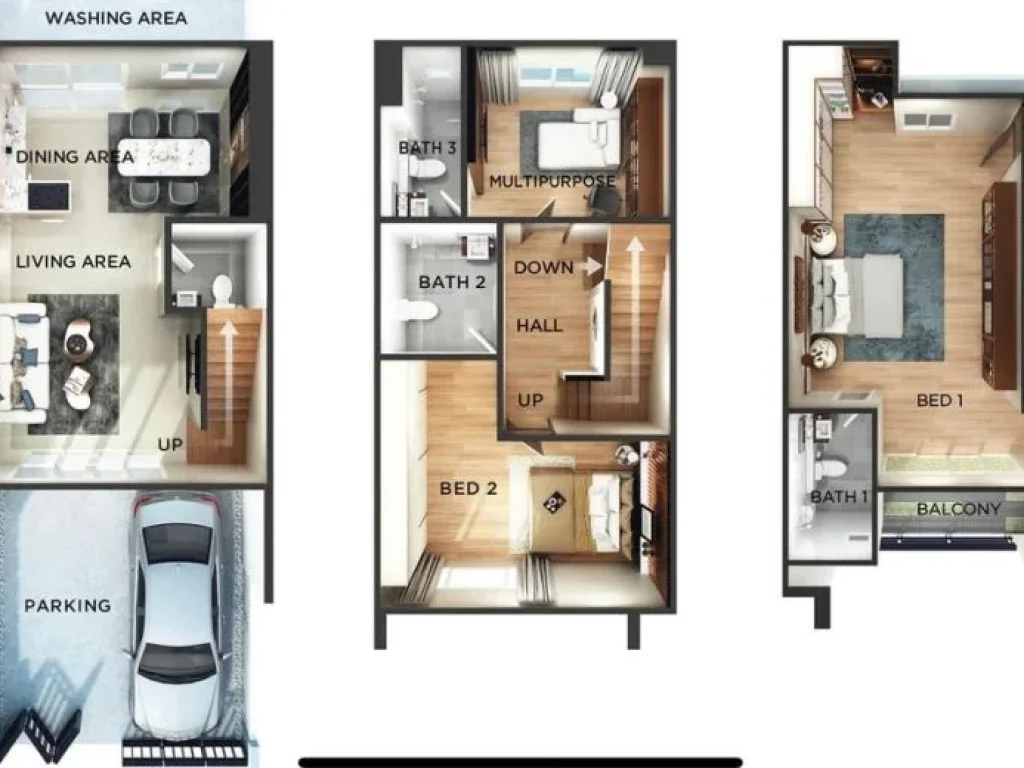 ให้เช่าวทาวน์โฮม 3 ชั้นบ้านใหม่ โครงการ บ้านกลางเมือง