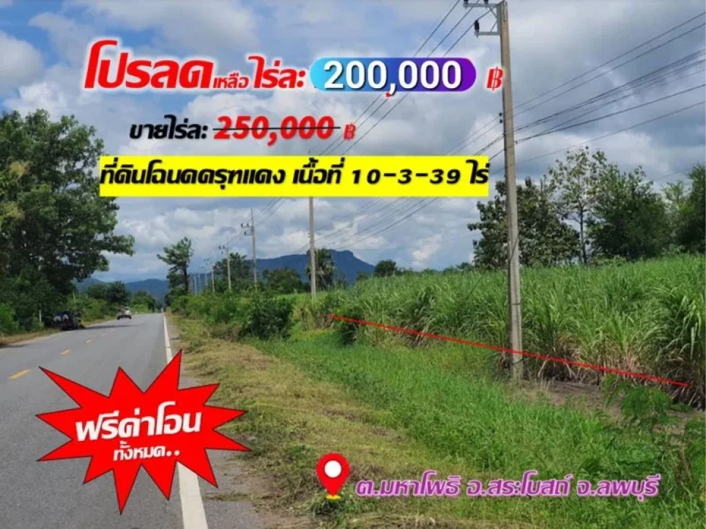 ขายที่ดินติดถนนลาดยาง เนื้อที่ 10 -3 -39 ไร่ บ้านมหาโพธิ