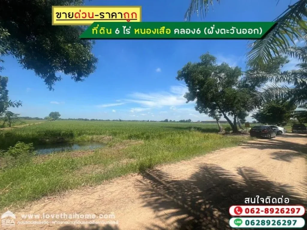 ขายที่ดิน หนองเสือ คลอง6 ฝั่งตะวันออก พื้นที่ 6 ไร่