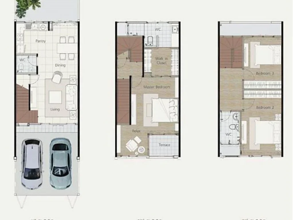 ทาวน์โฮม 3 ชั้น 231 ตารางวา หน้ากว้าง 55 เมตร 3 ห้องนอน 3