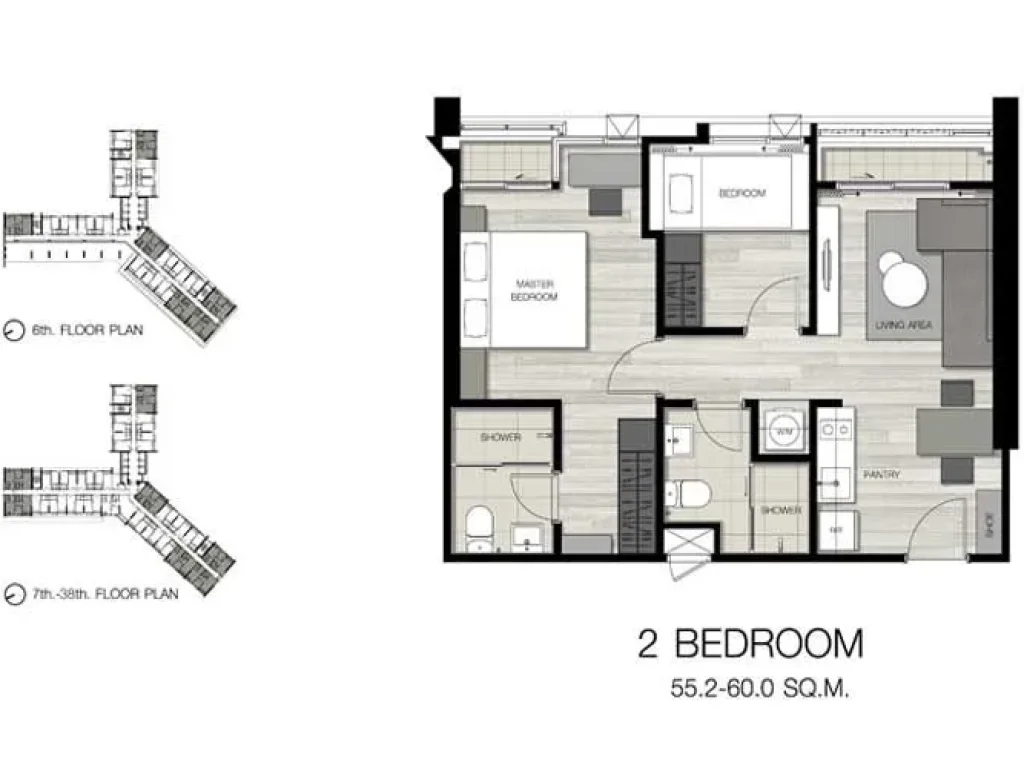 ขายคอนโด เดอะคีย์ สาทร-เจริญราษฎร์ 2bed 2bath ขนาด55ตรม