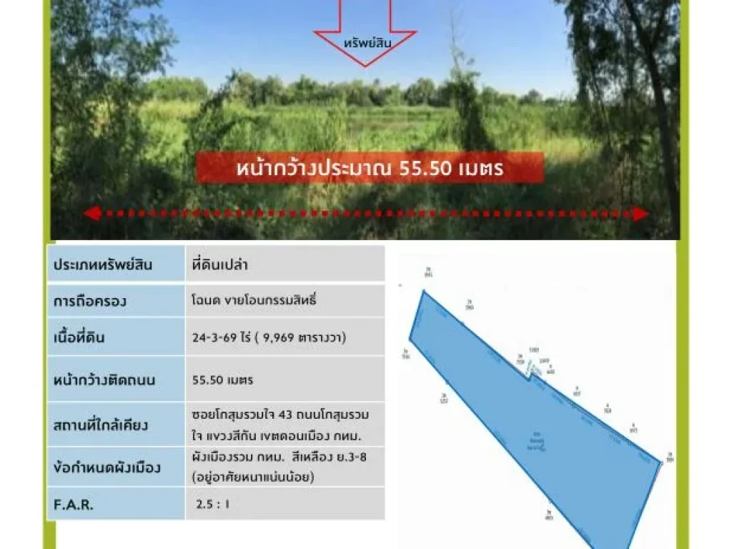 ขายที่ดินถนนโกสุมรวมใจ แขวงสีกัน เขตดอนเมือง กรุงเทพฯ