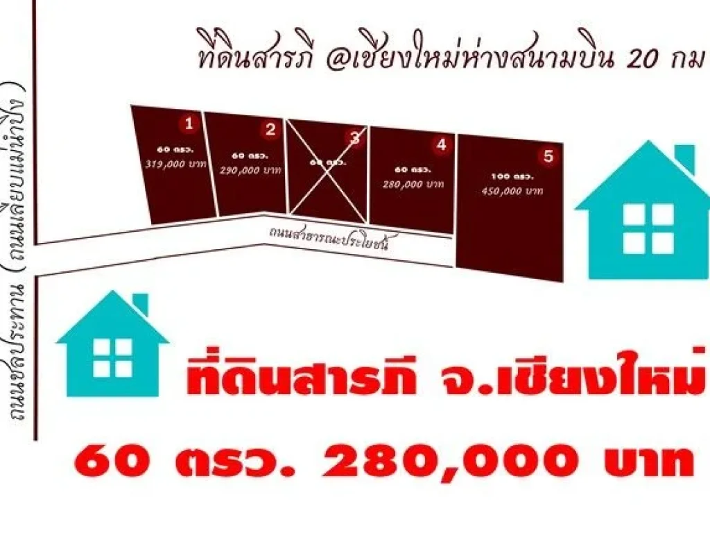 ขายที่ดินเปล่า เริ่ม 60ตรว 280000บ ฟรีโอน ถนน น้ำ ไฟฟ้า