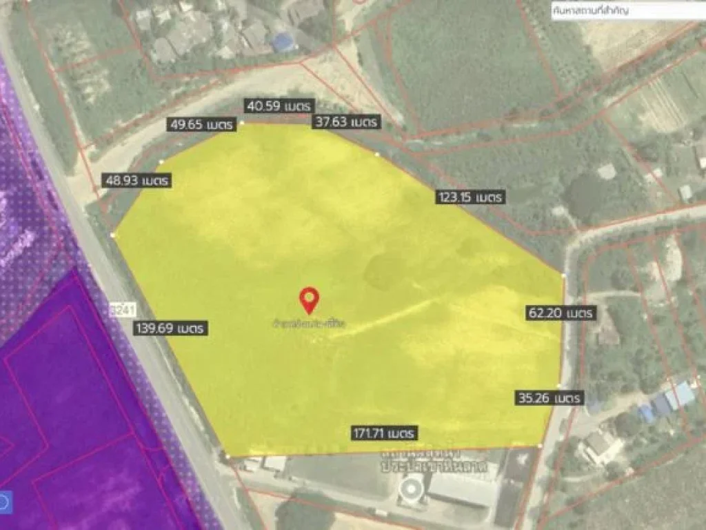 ขายที่ดินเปล่า 21-2-08 ไร่ หน้ากว้าง 140 เมตร ติดถนน 3241