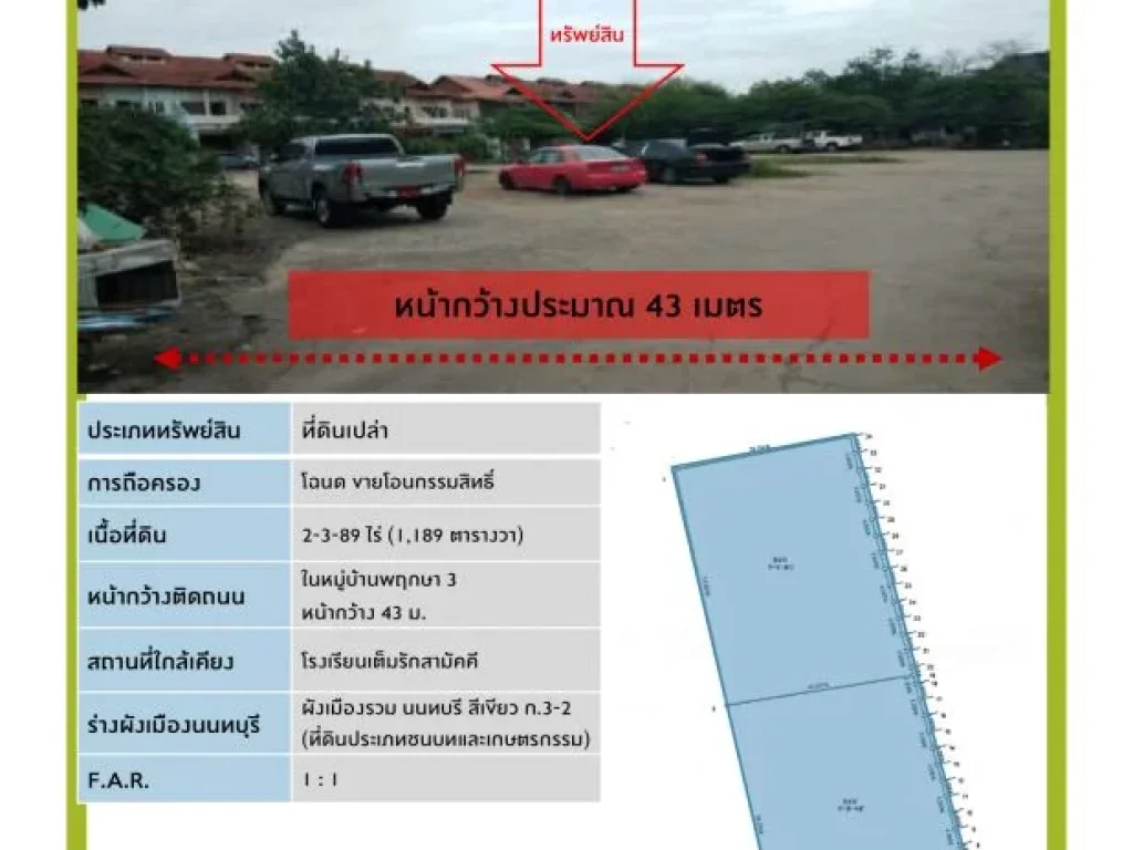 ขายที่ดินเปล่า หมู่บ้านพฤกษา 3 บางบัวทอง นนทบุรี