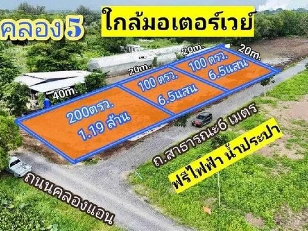 ขายที่ดินคลอง 5 ติดคลองแอน ทำเลดี เดินน้ำไฟให้ ขนาด 100ตรว