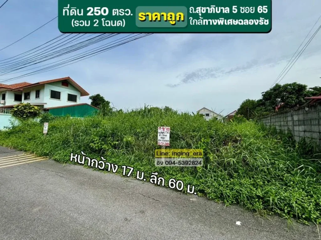 ขายที่ดิน ถนนสุขาภิบาล 5 ซอย 65 ย่านสายไหม รวม 2 โฉนด 250