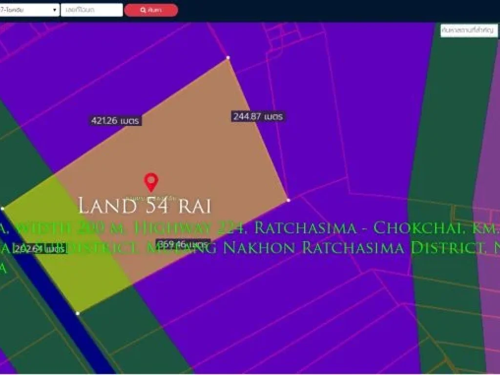 ที่ดิน54ไร่ พื้นที่สีม่วง หน้ากว้าง 200ม ถนนทางหลวง 224