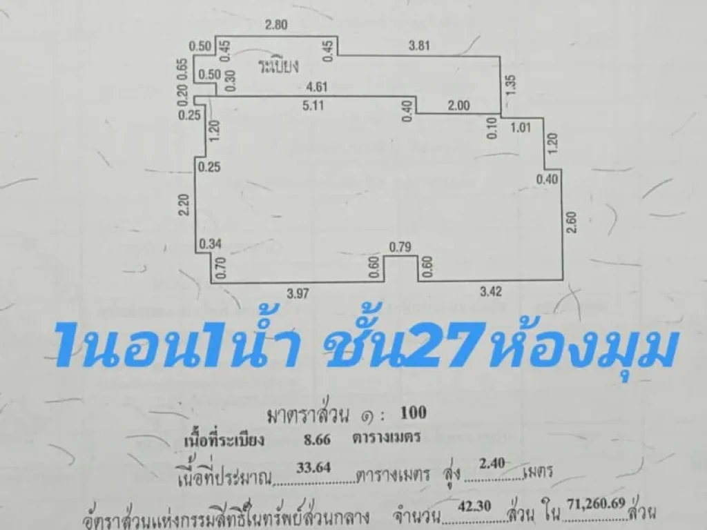 คอนโดลุมพินี พาร์คบีช จอมเทียน ตึก C ชั้น 27 ขนาด 423 ตรม