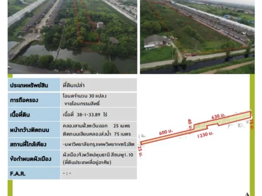 ขายที่ดินคลองสามฝั่งตะวันออก อําเภอคลองหลวง จังหวัดปทุธานี