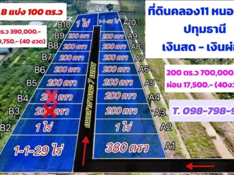 ที่ดินเงินผ่อน ที่ดินคลอง11 รพีพัฒน์ หนองเสือ ปทุมธานี