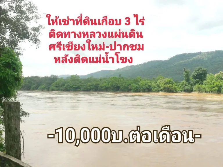 ให้เช่าที่ดิน 3ไร่ ติดทางหลวง หลังติดน้ำโขง ใกล้แหล่งท่องเที่ยวสำคัญ อสังคม หนองคาย