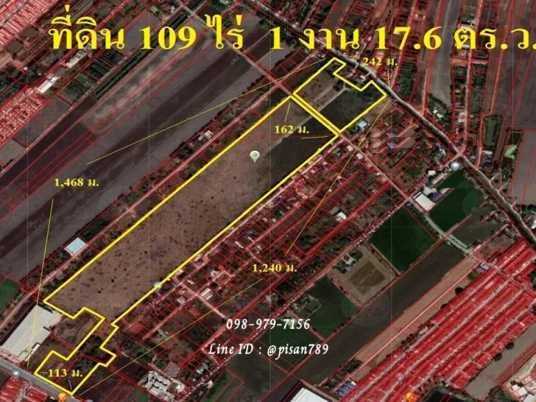 P183 ขายที่ดิน 109 ไร่ 1 งาน 176 ตารางวา ใกล้บิ๊กซี ซูเปอร์เซ็นเตอร์ ไทรน้อย ผังสีเหลีอง