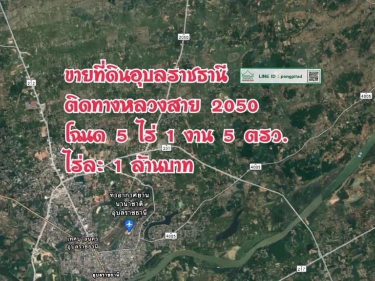 gt ขายที่ดินอุบลราชธานี ติดทางหลวงสาย 2050 โฉนด 5 ไร่ 1 งาน 5 ตรว ไร่ละล้าน