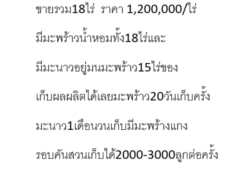 ขายสวนมะพร้าว18ไร่ ดำเนินสะดวก ราชบุรี พร้อมมะพร้าว 15 ไร่ ที่เหลือมะนาว เก็บผลผลิตได้ มีถนนเข้าออก มีน้ำตลอดปี