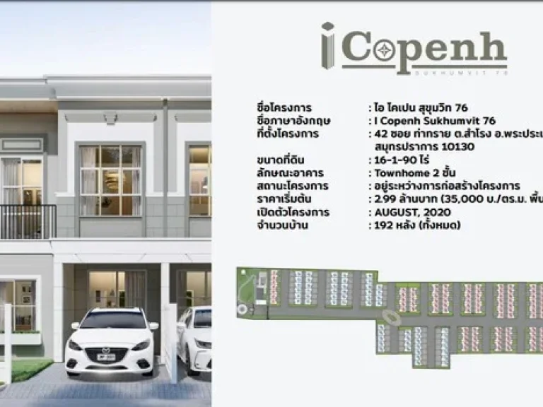 ขายทาวน์โฮมใหม่ 2ชั้น โครงการ ไอ โคเปน สุขุมวิท76 ใกล้อิมพีเรียลเวิลด์สำโรง ราคาเริ่มต้น 299ล้านบาท
