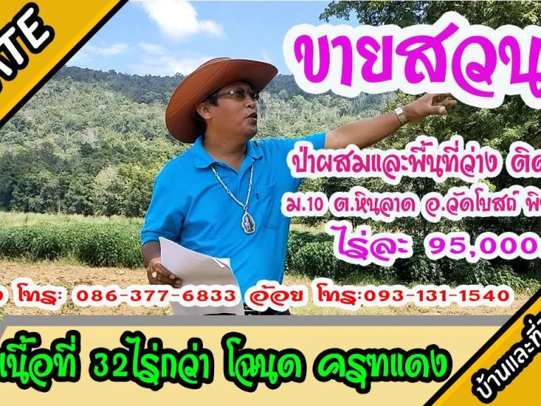 ขายสวนป่า เนื้อที่ 32ไร่ บ้านน้อย ม10 ตหินลาด อวัดโบสถ์ จพิษณุโลก ขายไร่ละ 95000-