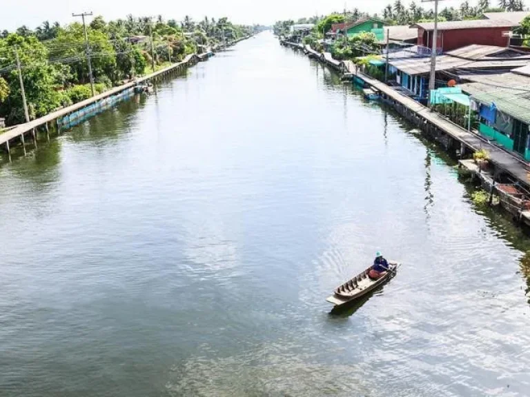 ขายด่วนที่ดิน4ไร่ถมแล้ว อยู่ในตลาดบ้านแพ้ว ติดคลองดำเนินสะดวก เหมาะสำหรับทำรีสอร์ท ร้านกา