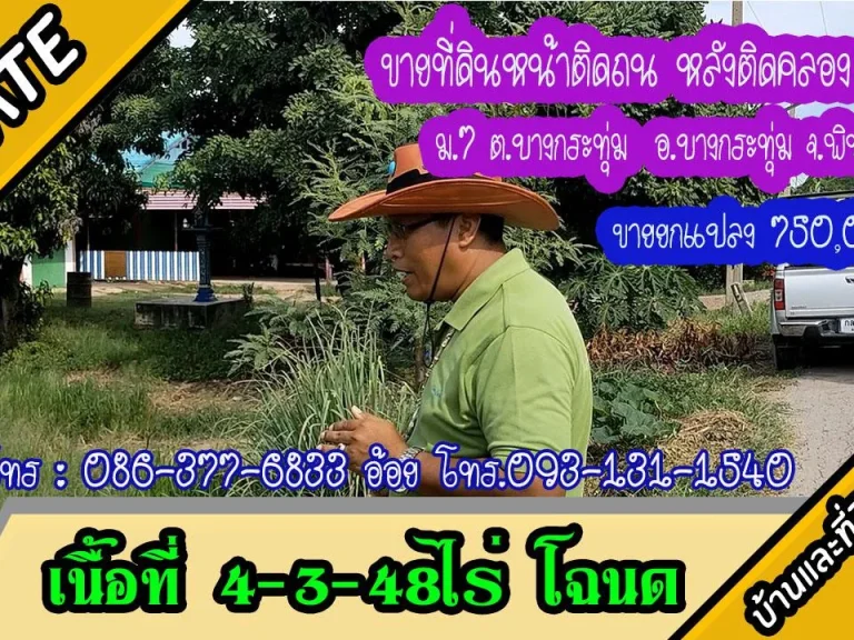 ขายที่ดิน หน้าติดถนน หลังติคลอง 4ไร่3งาน48ตรว ม7 ตบางกระทุ่ม อบางกระทุ่ม พิษณุโลก ยกแปลง 75แสน