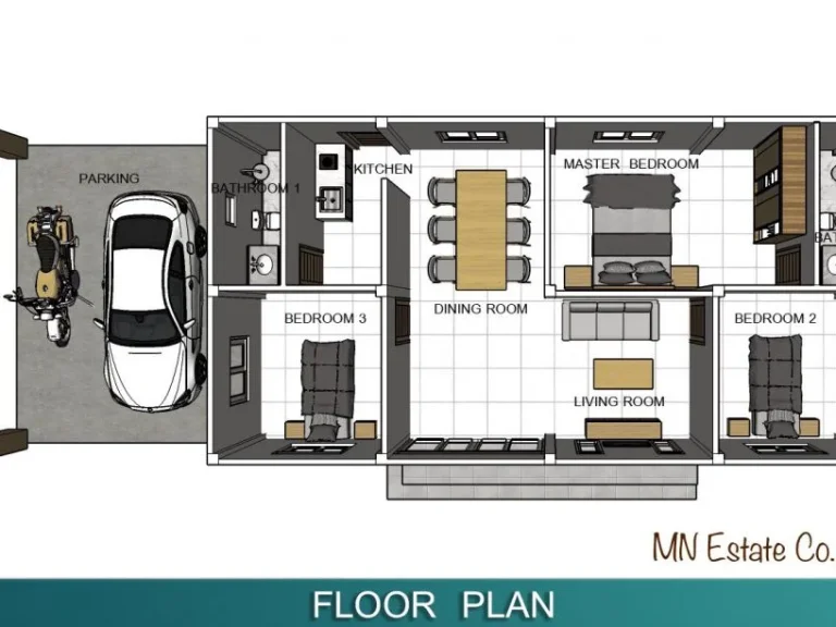 บ้านเดี่ยว 3 ห้องนอน 2 ห้องน้ำ 2 ที่จอดรถ