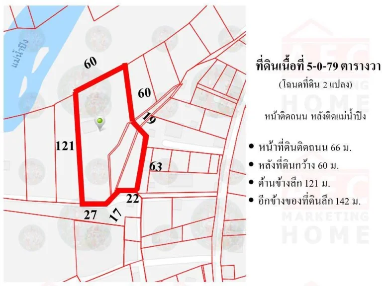 ขายที่ดิน ติดแม่น้ำปิง หางดง เชียงใหม่ เนื้อที่รวม 6 ไร่เศษ