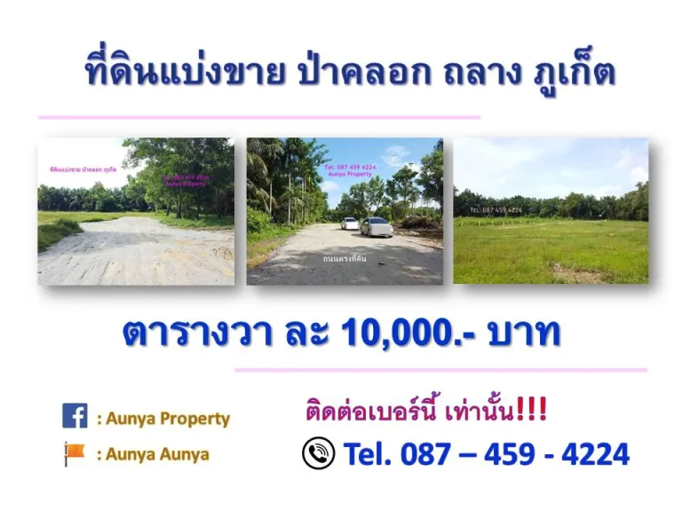 ที่ดินแบ่งขาย ป่าคลอก ภูเก็ต Tel087 459 4224