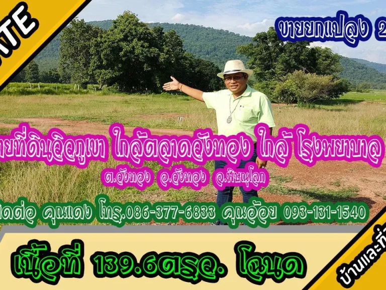 ขายที่ดินวิวภูเขา เนื้อที่ 1396 ตรว ตวังทอง อวังทอง พิษณุโลก ขายยกแปลง 2 แสนบาท