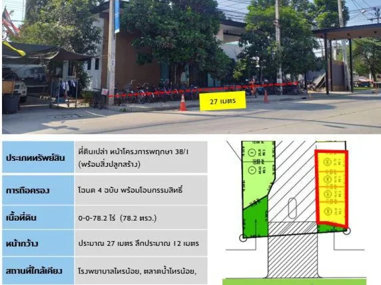 ขายที่ดินพร้อมสิ่งปลูกสร้าง หน้าโครงการหมู่บ้านพฤกษา 381 เนื้อที่ 782 ตรว