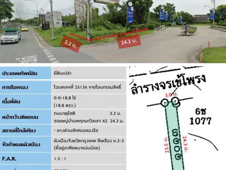 ขายที่ดินหมู่บ้านพฤกษาวิลเลจ 42 เนื้อที่ 188 ตรว ใกล้ทางด่วนพิเศษฉลองรัช