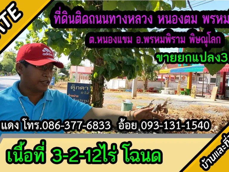 ขายที่ดินติดถนนหลัก พรหมพิราม-หนองตม 3-2-12ไร่ ตหนองแขม อพรหมพิราม พิษณุโลก ขายยกแปลง 32ล้าน