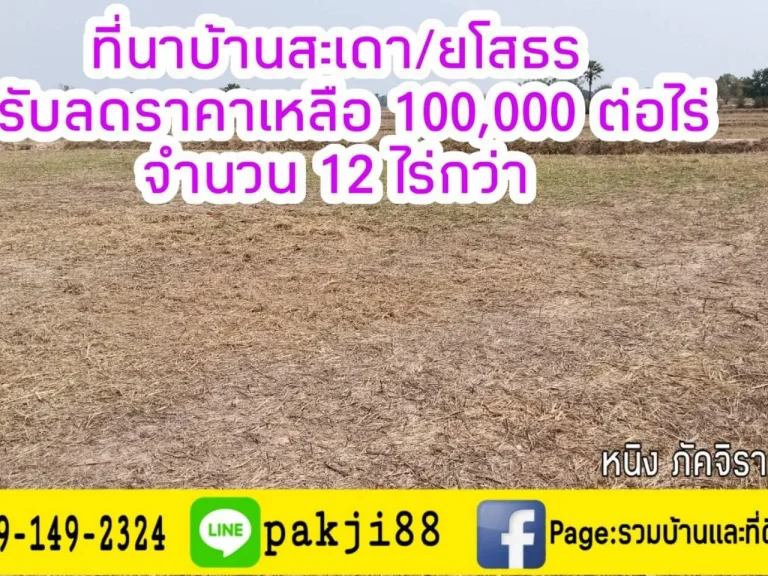 ลดเหลือไร่ละ 100000บาท ที่นาบ้านสะเดายโสธร