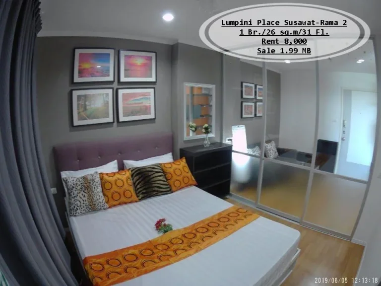 เช่าampขาย- Lumpini Place สุขสวัสดิ์-พระราม 2 1 นอน 26 ตรม ชั้น 31 เช่า 8000ขาย 199 ล้าน