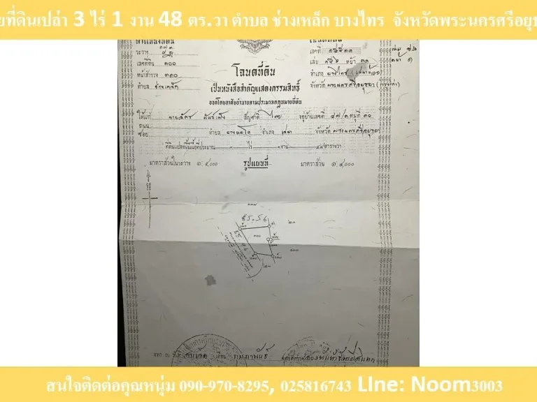 ด่วน ขายที่ดินเปล่า 3 ไร่ 1 งาน 48 ตรวา ตำบล ช่างเหล็ก บางไทร จังหวัดพระนครศรีอยุธยา