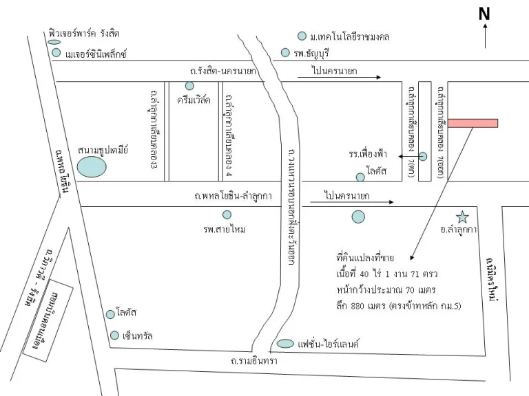 ขายที่ดิน40ไร่กว่าติดถนนลำลูกกาคลอง7 ฝั่งตะวันออกถูกมากเหมาะจัดสรร