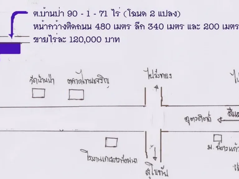 ขายที่ดินไร่อ้อย จพิษณุโลก อเมือง ตบ้านป่า 90-1-71 ไร่ๆละ 105000 บาท