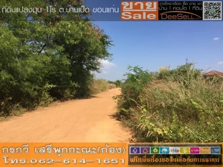 ขายที่ดินบ้านเป็ด ใกล้สินธาราขอนแก่น บ้านกอกน้อย-โคกฟันโปง 1ไร่ ขอนแก่น 400ตรวๆละ24750บ