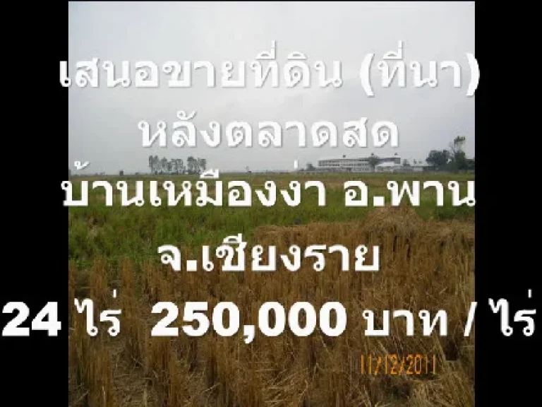 เสนอขายที่ดิน ที่นาหลังตลาดสดบ้านเหมืองง่า อพาน จเชียงราย24 ไร่250000 บาทไร่