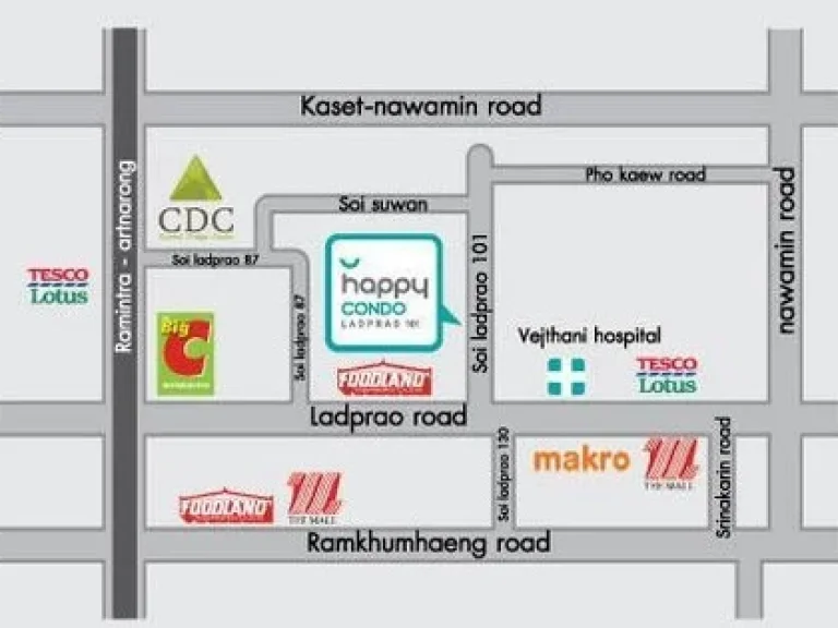 Happy Condo Lardprao 101เลี้ยงสัตว์ได้ ตึก South ขนาด 69 ตรม 2 ห้องนอน