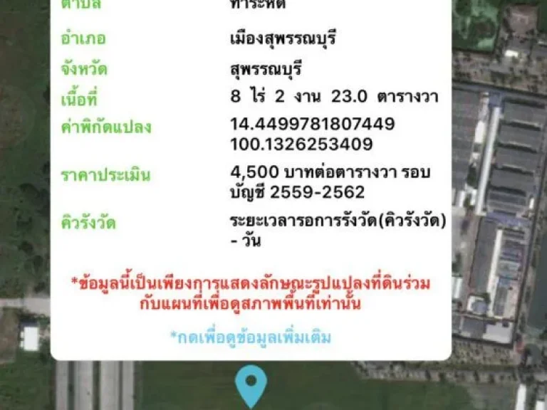 ขายที่ดินเปล่า 8-2-23 ไร่ ตรงข้ามโรบินสัน สุพรรณบุรี ติดถนนสายสุพรรณบุรี-ชัยนาททล340