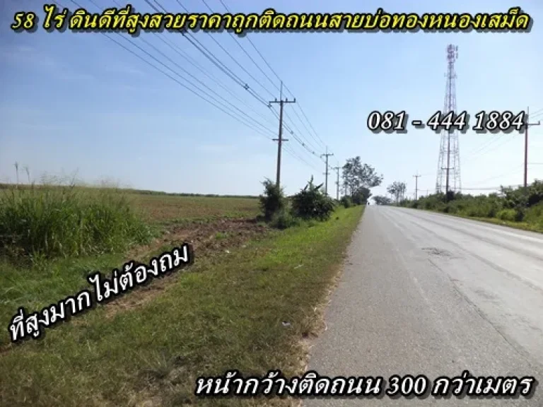 ขายที่ดิน อบ่อทอง จชลบุรี 58 ไร่ ติด ถสายบ่อทอง - หนองเสม็ด ใกล้ ถ331 ราคาถูกมาก