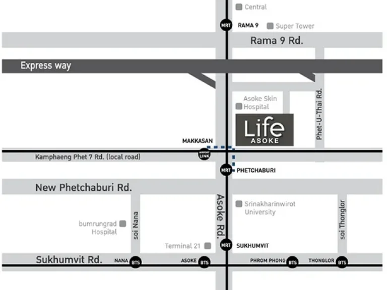 คอนโด ไลฟ์ อโศก Life Asoke ให้เช่า 2นอน2น้ำ วิวสระ ติด MRT เพชรบุรี