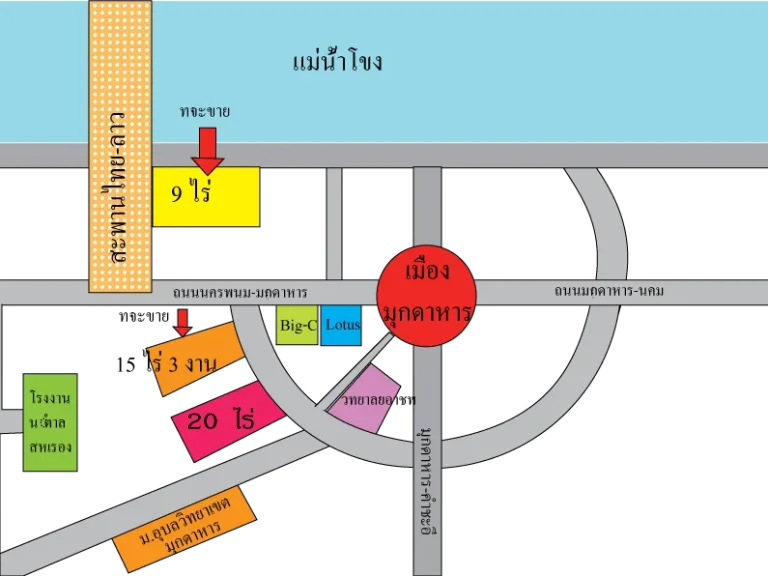 ที่ดิน 20 ไร่ ติดถนนใหญ่ ก่อนถึงวิทยาลัยอาชีพ มุกดาหาร