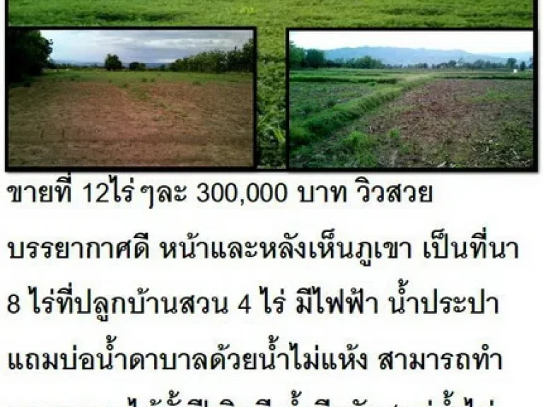 ขายที่ 12ไร่ๆละ 300000 บาท ห่างจากตัวเมือง 7 กิโลเมตร