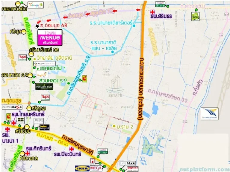 ให้เช่าทาวน์โฮม 3 ชั้น 19999 ฿-M MRT ศรีนุช 600 มบ้านทาวน์อเวนิวอ่อนนุช 68 200 ตรม